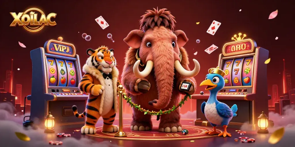 Experience the exciting gambling world at XOILAC with a mammoth bouncer and a dodo bird doorman.