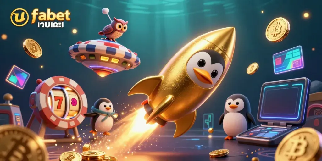 Engage with ufabet เว็บตรง's thrilling gameplay in this vibrant 3D casino illustration.
