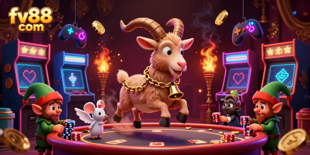 Join the fun at fv88 com with a festive Krampus-themed online casino showcasing vibrant gaming elements.