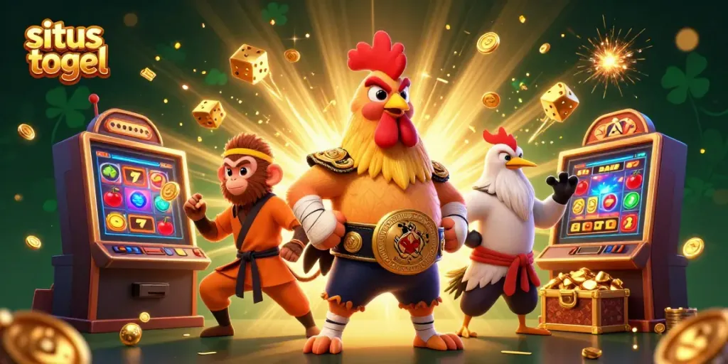 Experience situs togel excitement in a rich 3D casino scene with vibrant characters and stunning visual effects.