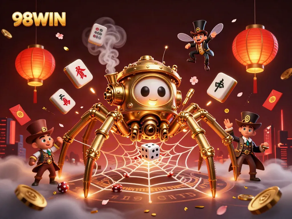 Experience dynamic gaming with 98WIN’s steampunk-themed adventure, featuring golden casino elements.