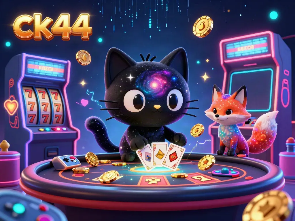 Experience the cosmic allure of ck44's casino universe with colorful characters and dynamic game elements.