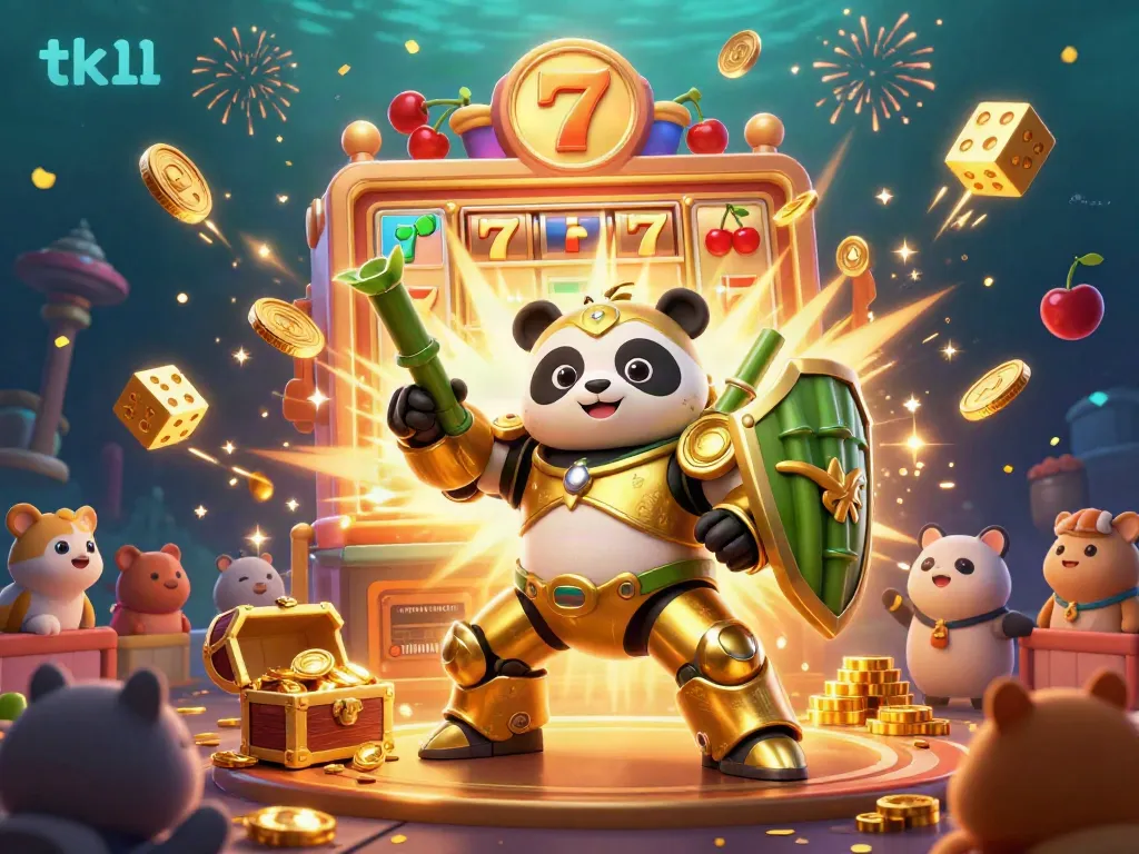 Experience the excitement of tk11 with a golden panda-themed slot extravaganza featuring lively game elements.
