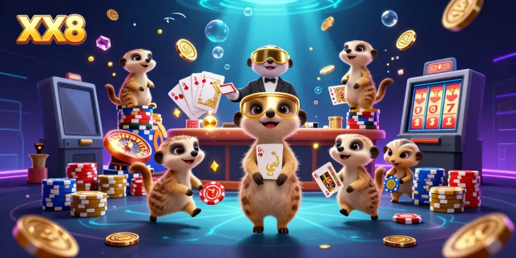 Experience stunning gameplay at XX8 while the meerkats manage lively casino operations.