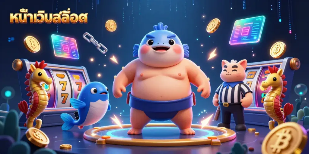 Engage with exciting หน้าเว็บสล็อต as fugu and friends create vibrant underwater casino vibes.