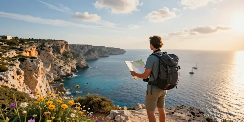 Experience the breathtaking views on a Malta Gozo tour with a traveler enjoying the scenic coastline at sunset.