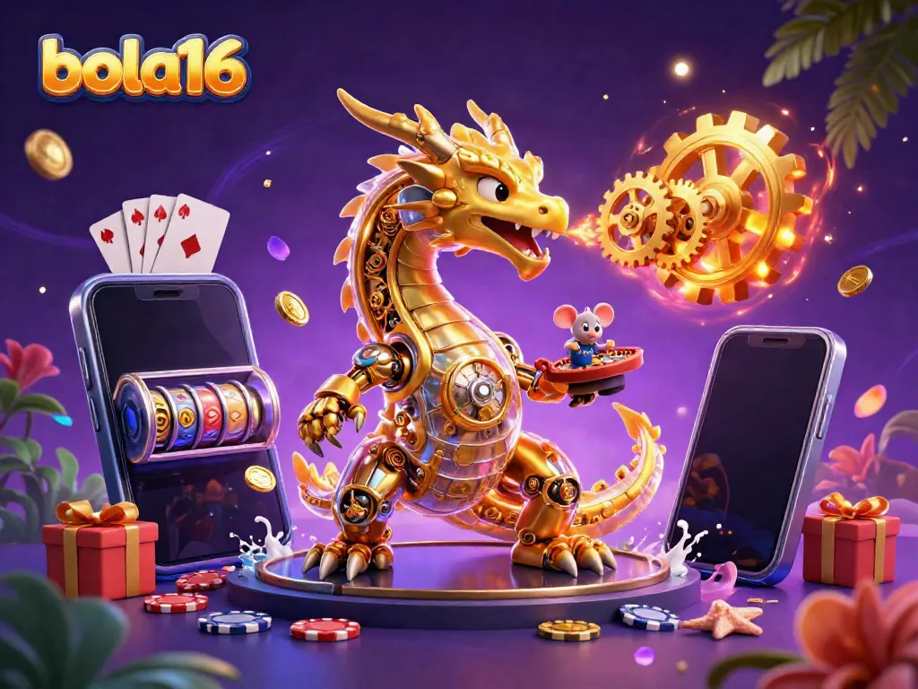 Engage with bola16's thrilling world of slots and casino games through captivating 3D art.