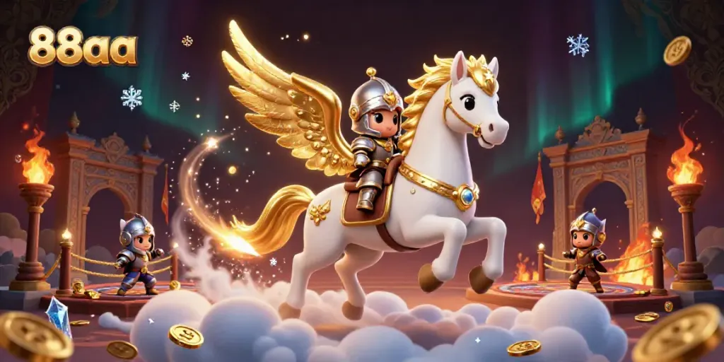 Experience the excitement of 88aa with a whimsical illustration of a celestial horse and knight in a dynamic betting scene.