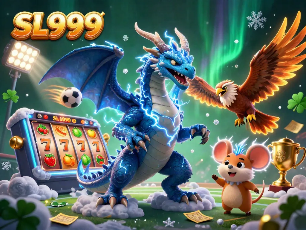 Experience thrilling gameplay with SL999's electrifying 3D illustration featuring casino and sports elements.