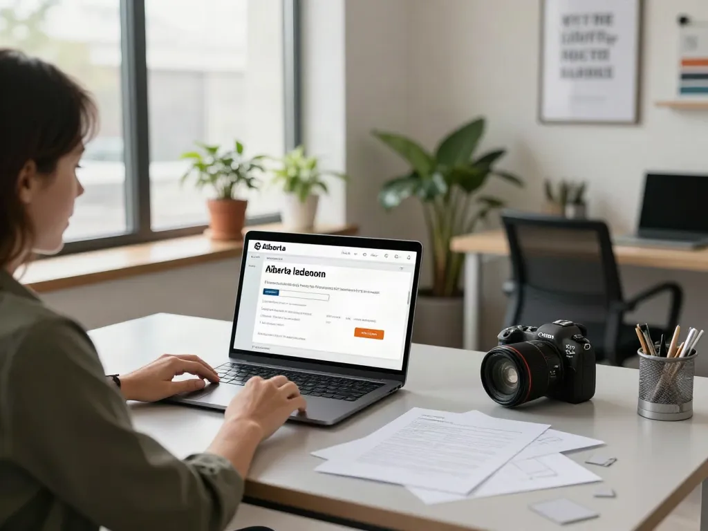 Financial advisor assisting clients with Alberta loans in a modern office.
