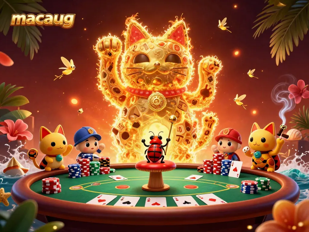 Engage with macaugg through vibrant casino scenes featuring charming characters and game elements.