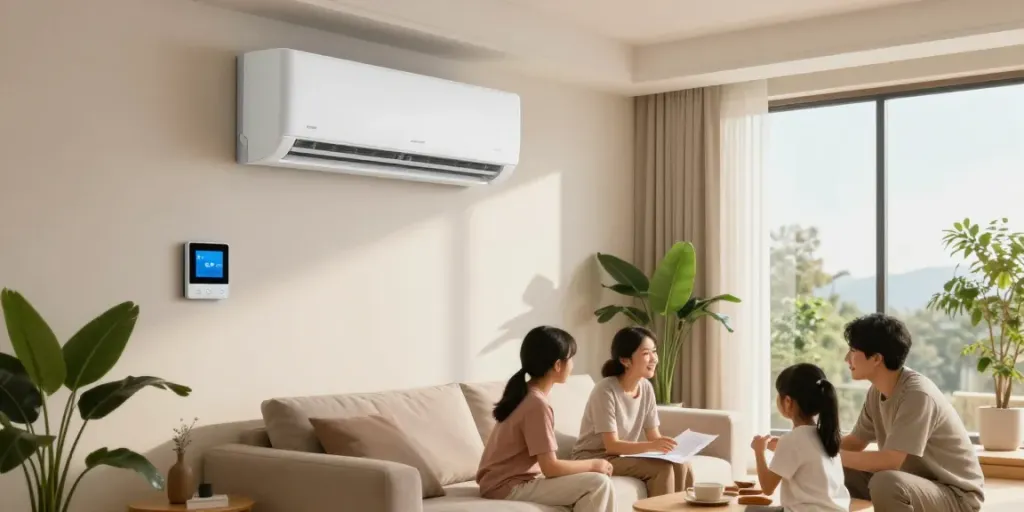Cozy living room featuring a mini split ac system in a modern setting.