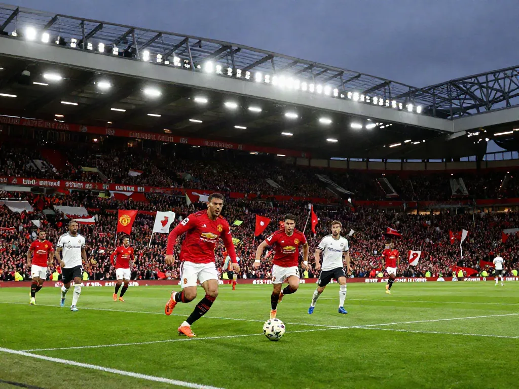 Stadium scene featuring intense rivalry as Manchester United faces Liverpool, highlighting the excitement of สถิติแมนยู พบ ลิเวอร์พูล.