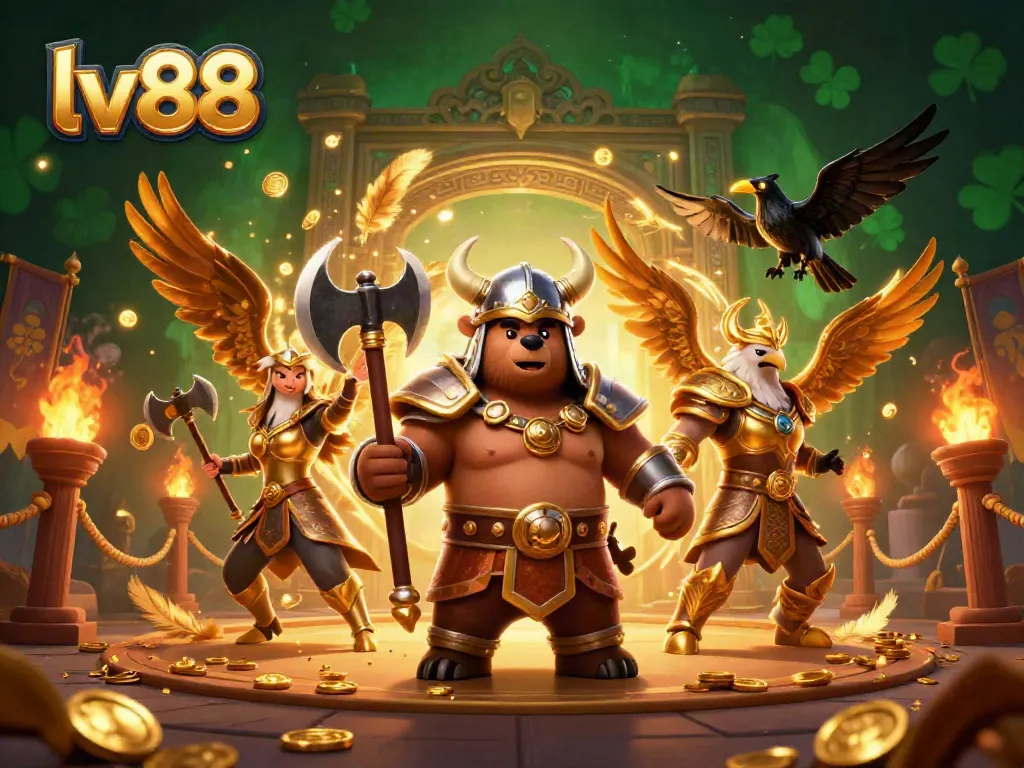 Engage with lv88's thrilling experience in this casino-themed Viking battle scene.