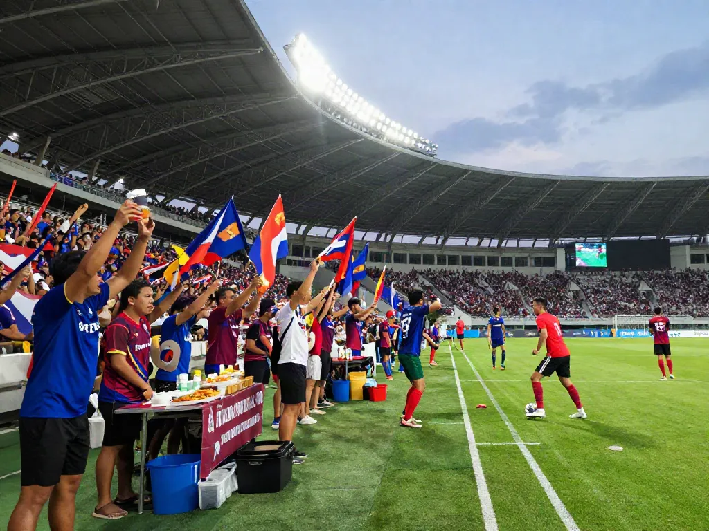 Passionate fans cheering at a football match, reflecting ข่าวฟุตบอลไทย excitement.