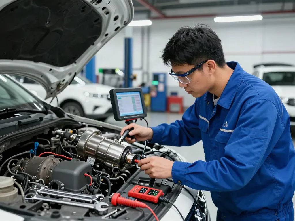 Professionelle DPF Reinigung in Hannover durch Techniker in Werkstatt.