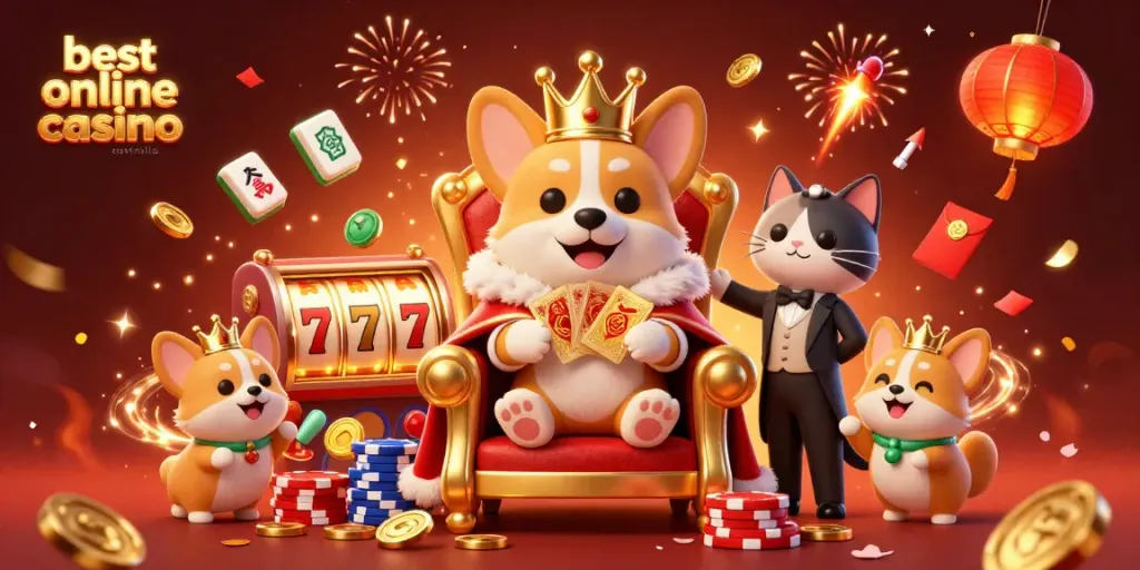 Experience the excitement of the best online casino Australia with a royal corgi, cat butler, and dynamic casino elements.