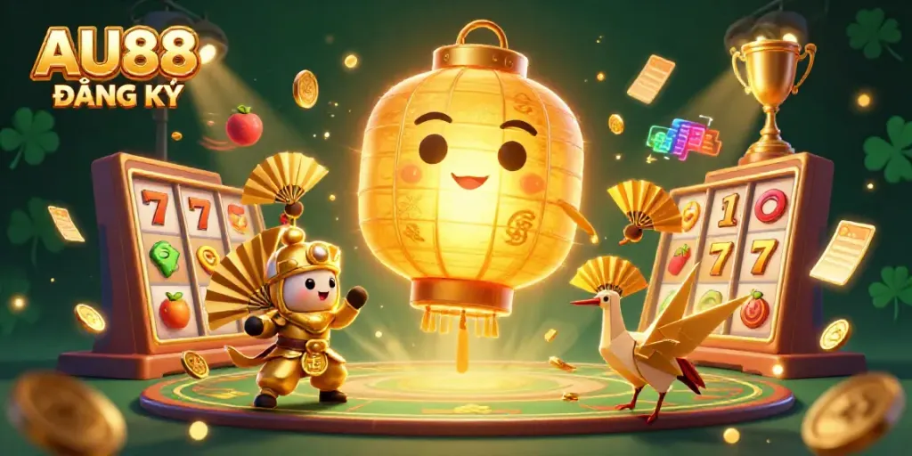 Experience AU88 ĐĂNG KÝ with a vibrant casino scene featuring golden spirits and dynamic game elements.