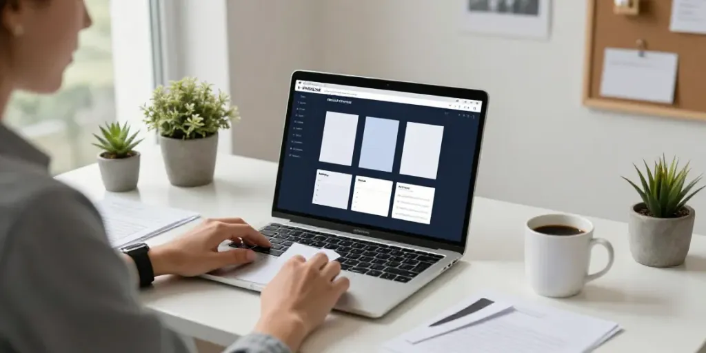 Creating a novelty diploma online in a bright home office.