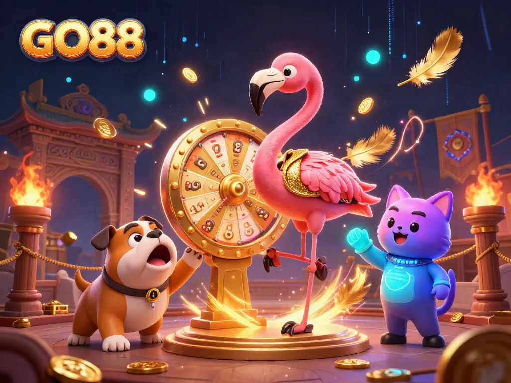Experience thrilling gaming at GO88 with vibrant characters in a dynamic casino scene.