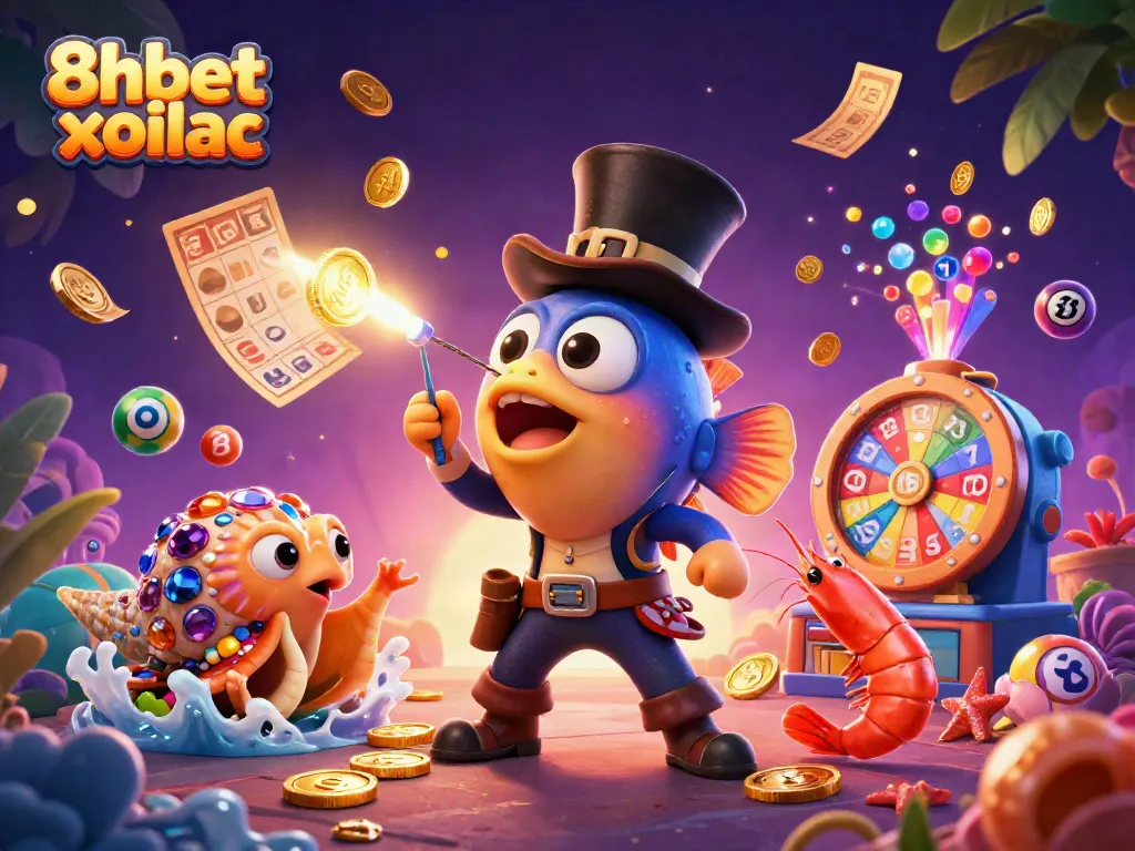 Experience thrilling excitement with 8xbet xoilac as cartoon characters attract golden coins in a vibrant, dynamic scene.