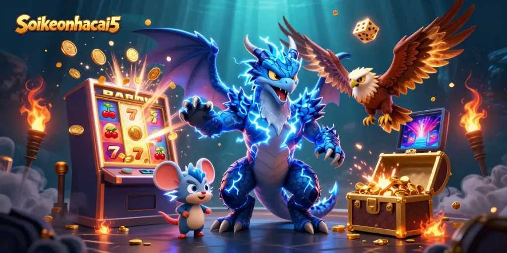 Engage with thrilling moments on soikeonhacai5 as dragons and hawks celebrate in a casino jackpot explosion.