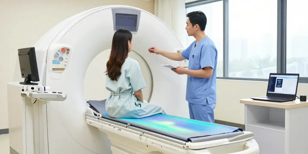 Modernes Diagnostikzentrum Wolfsburg mit erfahrenen Fachärzten bei einer CT-Untersuchung.